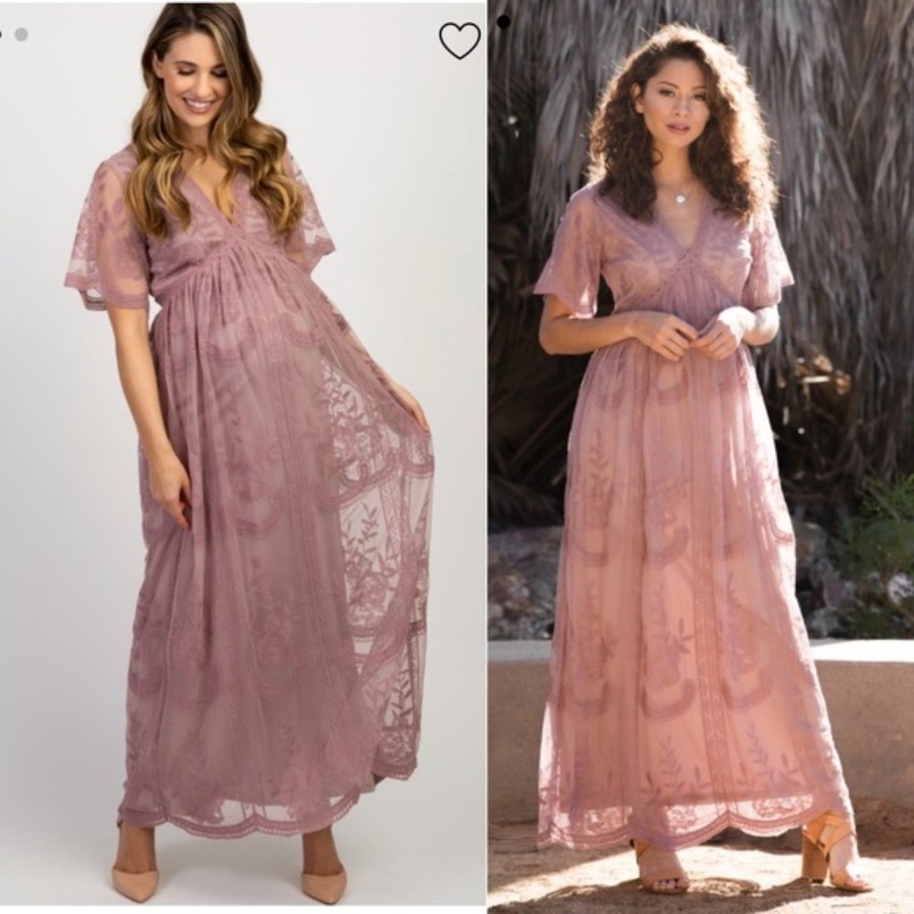 NEW Pinkblush Mauve Lace Overlay Maxi Dress